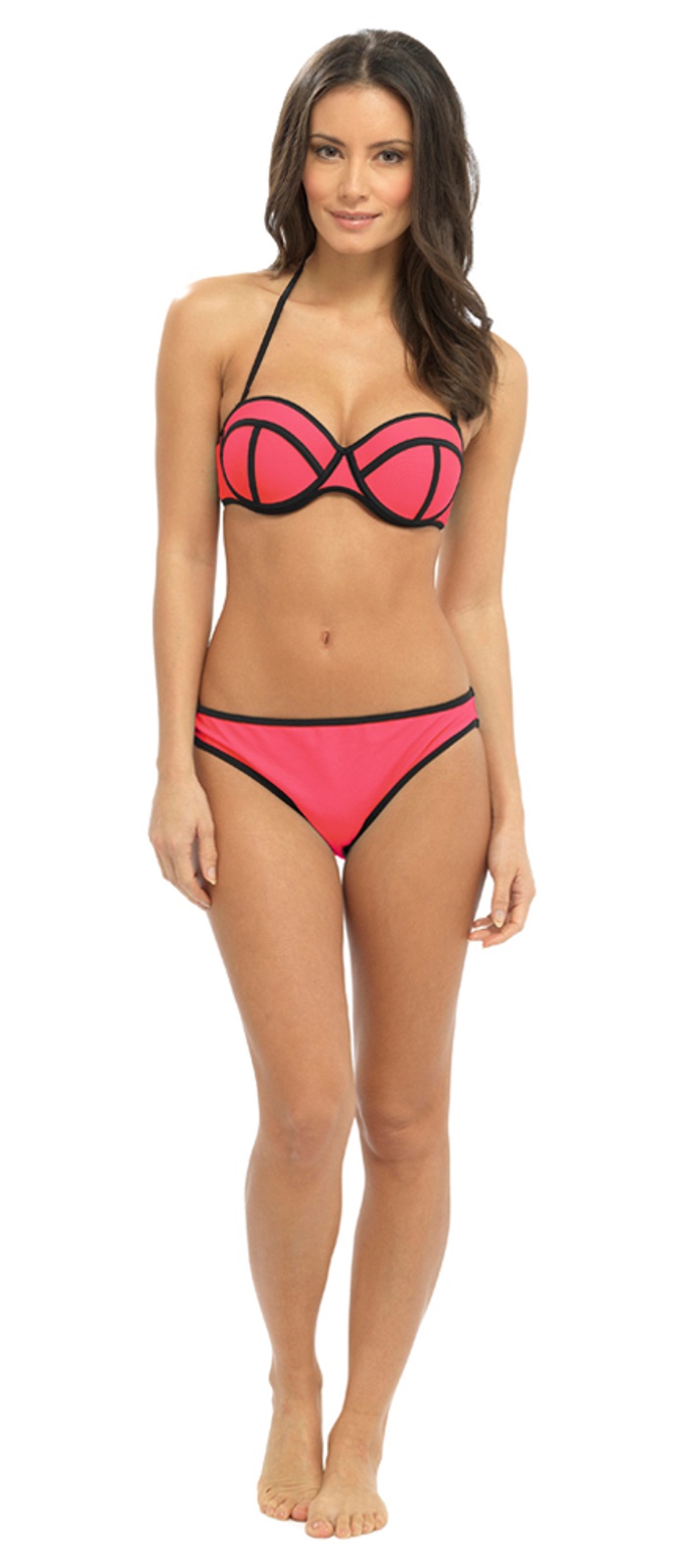 Womens Black Outline Bikini Set Neon Underwired Bandeau / Halterneck